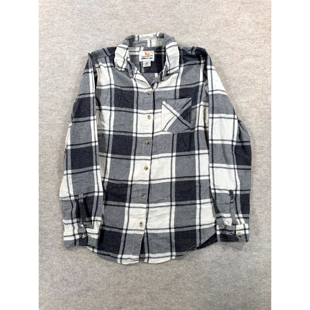Field & Stream Flannel Shirt Womens SM Black White Plaid Long Sleeve Button Up